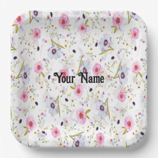 Assiettes En Carton Motif rose, bleu floral