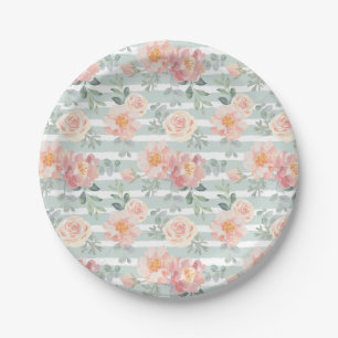 Assiettes En Carton Motif rose de rayure d'Alicia