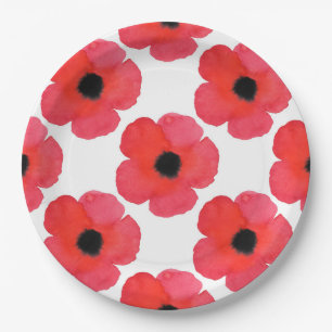 Assiettes En Carton Motif rouge de pavot