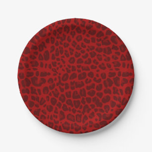 Assiettes En Carton Motif rouge d'empreinte de léopard