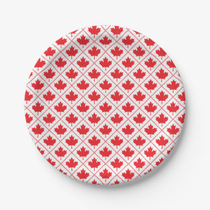 Assiettes En Carton Motif rouge et blanc de feuille d'érable