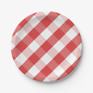 Assiettes En Carton Motif rouge et blanc de guingan