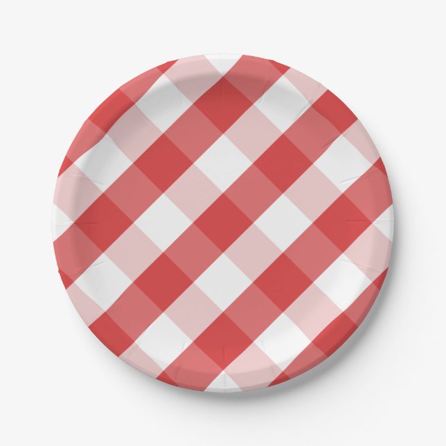 Assiettes En Carton Motif rouge et blanc de guingan (Devant)