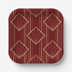 Assiettes En Carton Motif rouge et or festif