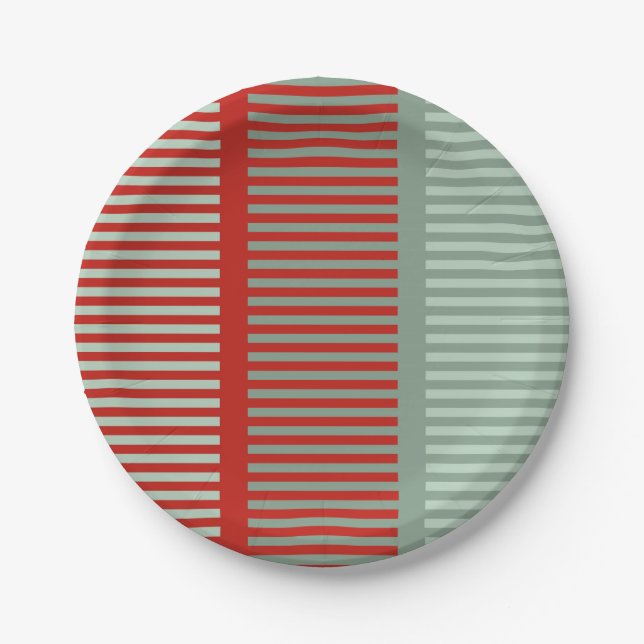 Assiettes En Carton Motif rouge et vert rayé (Devant)