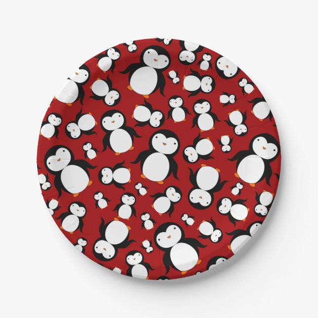Assiettes En Carton Motif rouge mignon de pingouin (Devant)