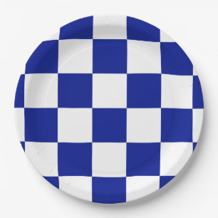 Assiettes En Carton Motif Royal Blue and White À damiers