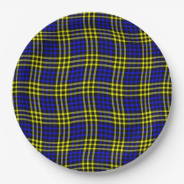 Assiettes En Carton Motif sans couture à carreaux écossais bleu jaune