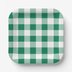 Assiettes En Carton Motif sans couture à carreaux verts classiques