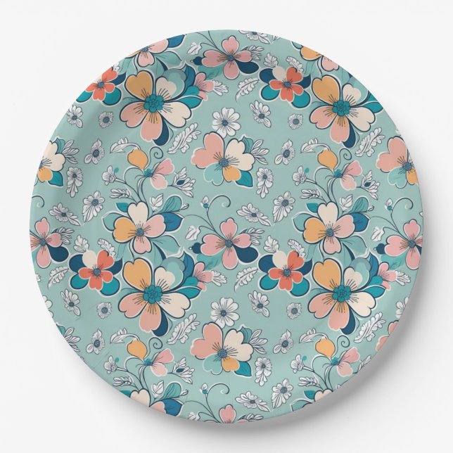 Assiettes En Carton Motif sans couture avec fleurs (Devant)