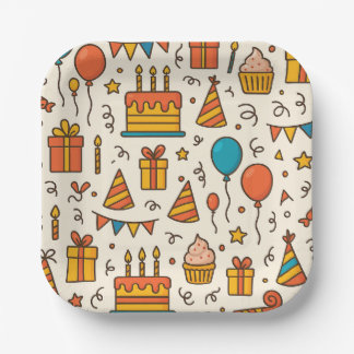 Assiettes En Carton Motif sans couture de fête d'anniversaire vibrant