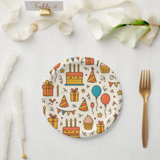 Assiettes En Carton Motif sans couture de fête d'anniversaire vibrant