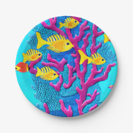 Assiettes En Carton Motif sans fil de poissons tropicaux