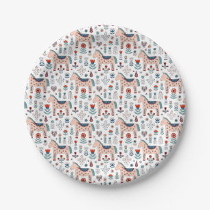Assiettes En Carton Motif scandinave d'art populaire de cheval