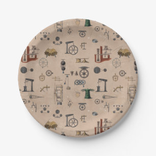 Assiettes En Carton Motif scientifique mécanique d'ingénierie antique