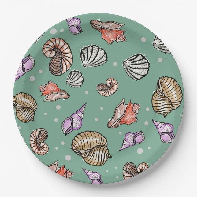 Assiettes En Carton Motif Seashell (Devant)
