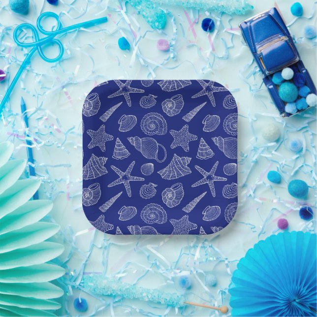 Assiettes En Carton Motif Shell bleu clair (Fête)