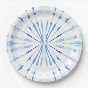 Assiettes En Carton Motif shibori de couleur bleu d'Indigo