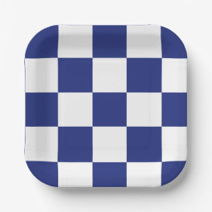 Assiettes En Carton Motif simple bleu et blanc À damiers