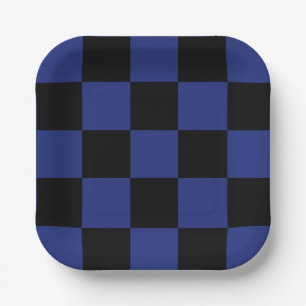 Assiettes En Carton Motif simple de chèque noir et bleu