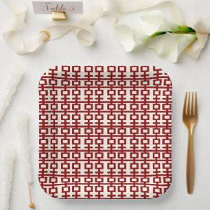 Assiettes En Carton Motif simple double bonheur Mariage chinois