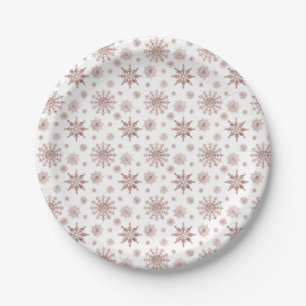 Assiettes En Carton Motif Snowflake Dans Faux Rose Couleur Or