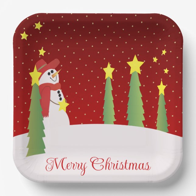 Assiettes En Carton Motif Snowman Et Star (Recto)