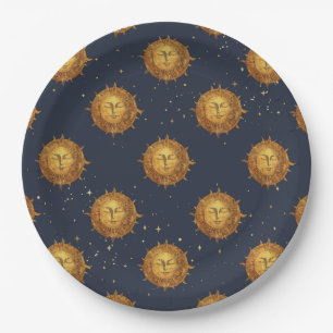 Assiettes En Carton Motif Soleil Céleste Or (1)