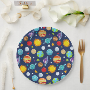 Assiettes En Carton Motif spatial, Planètes, Étoiles, Cosmos, Galaxie