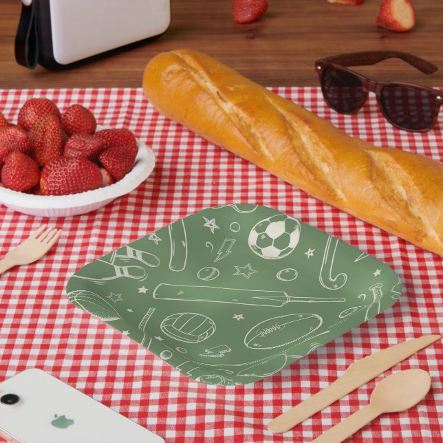 Assiettes En Carton Motif sportif vert (Pique-nique)