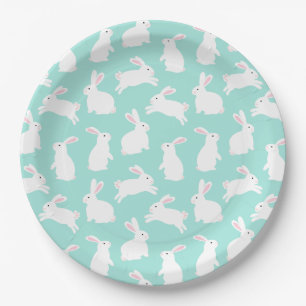 Assiettes En Carton Motif Spring White Bunnies