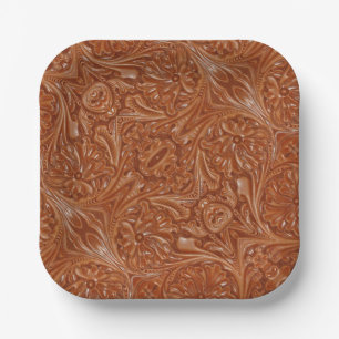 Assiettes En Carton motif sud-ouest cuir western travaillé