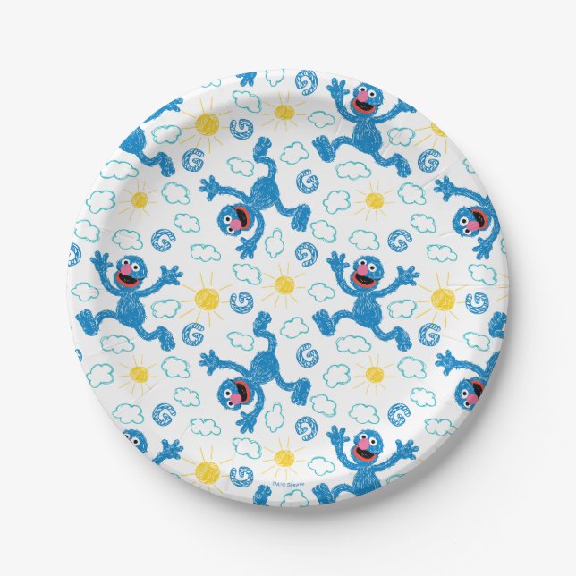 Assiettes En Carton Motif Sunshine Crayon Grover (Devant)
