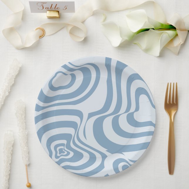 Assiettes En Carton Motif Super Y2K rétro bleu (Mariage)