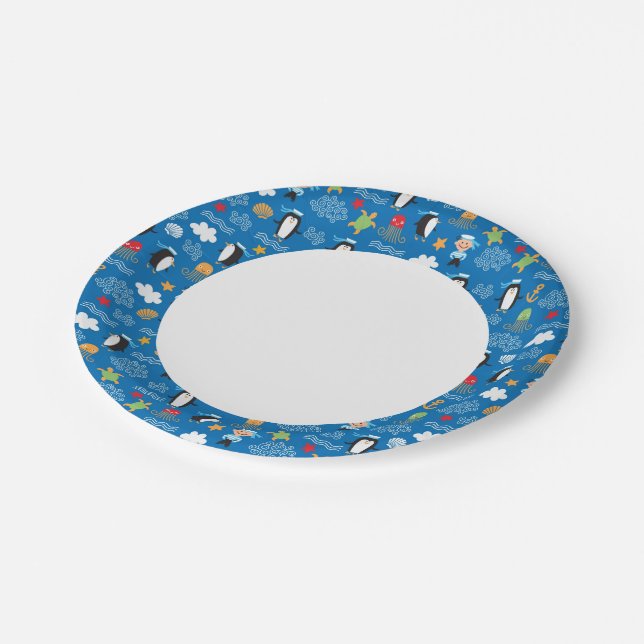 Assiettes En Carton motif sur le thème de la mer (Angle)
