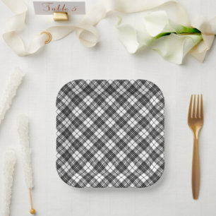 Assiettes En Carton Motif tartan vacances Noël noir blanc