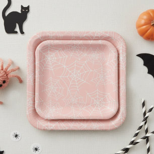 Assiettes En Carton Motif Toile d'araignée Halloween Rose Blanc ID1328