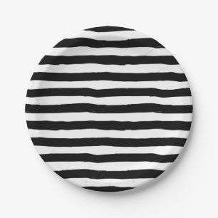 Assiettes En Carton Motif tordu noir et blanc de rayure