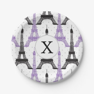 Assiettes En Carton Motif Tour Eiffel Chic violet Monogram