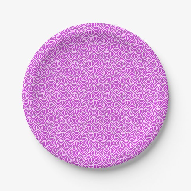 Assiettes En Carton Motif tourbillon japonais - orchidée et blanc (Devant)