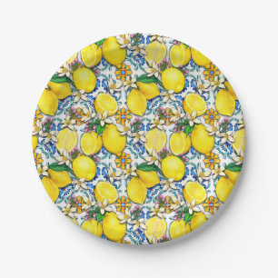 Assiettes En Carton Motif traditionnel méditerranéen aux citrons
