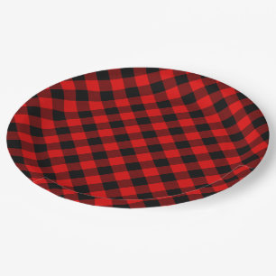 Assiettes En Carton Motif traditionnel rouge noir Buffalo chèque Plaid