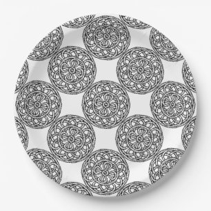 Assiettes En Carton Motif tressé noir et blanc