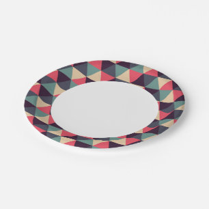 Assiettes En Carton Motif Triangle Turquoise Et Rose