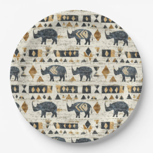Assiettes En Carton Motif tribal rhinocéros rustique (1)