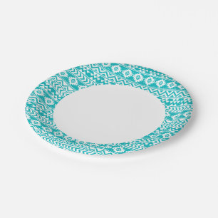 Assiettes En Carton Motif tribal Turquoise Grunge Aztec