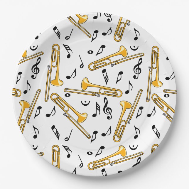 Assiettes En Carton Motif Trombone Music Notes (Devant)
