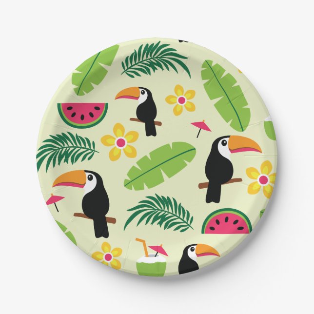Assiettes En Carton Motif tropical d'été de toucan (Devant)