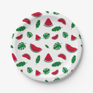 Assiettes En Carton motif tropical, motif pastèque, mer tropicale