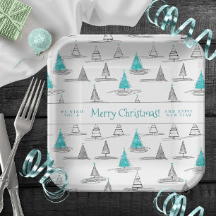 Assiettes En Carton Motif turquoise d'arbre de Noël n° 5 ID1009